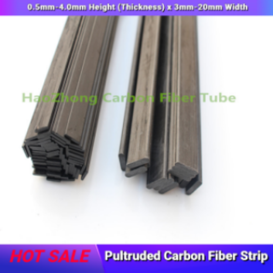 Pultruded Carbon Fiber Strip Height 0.5-4.0 x Width 3-20 x 500mm